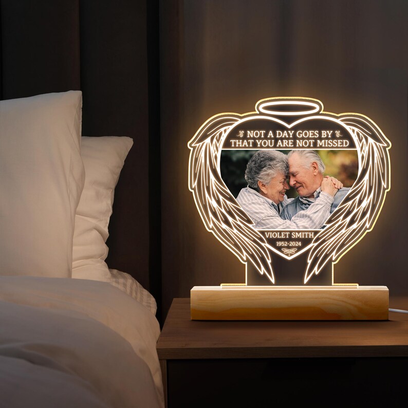 Custom Memorial LED Photo Lamp, Personalized Memorial Gift, Engraved Name & Date Keepsake Light