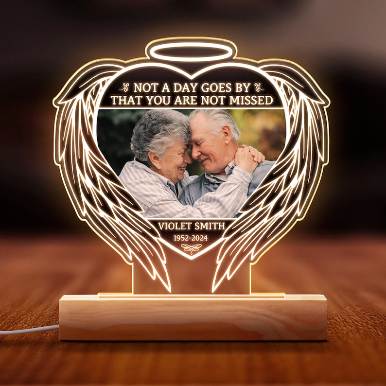 Custom Memorial LED Photo Lamp, Personalized Memorial Gift, Engraved Name & Date Keepsake Light