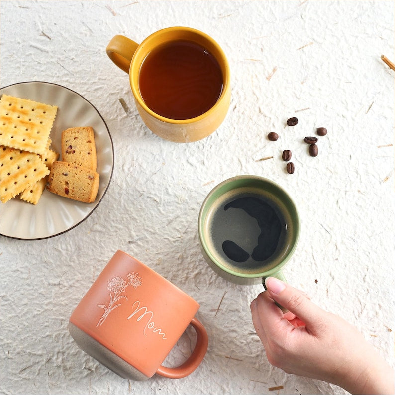 Engraved Birth Flower Coffee Mug: Personalized Floral Gift for Mom/Grandma/Her