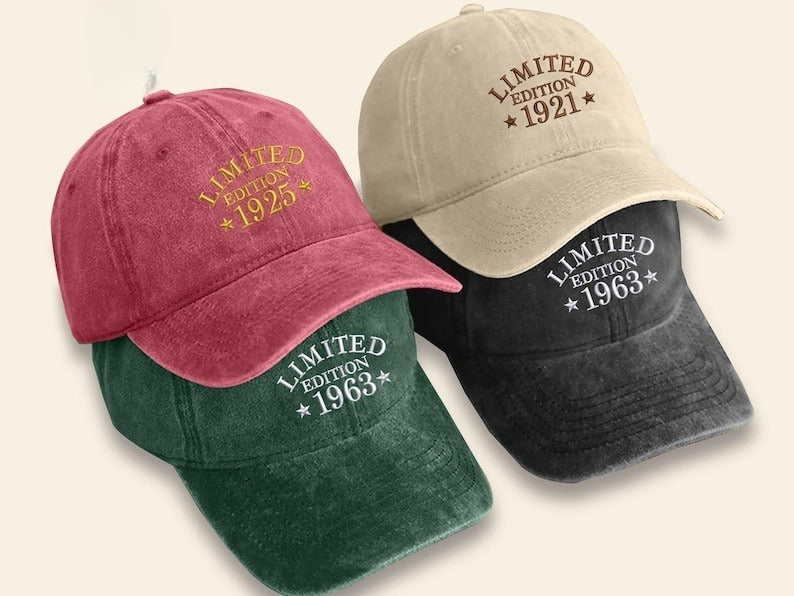 Custom Birthday Hat, Embroidered Age Cap, Personalized 50th 60th 70th Birthday Gift, Custom Year Mom/Dad Hats, Milestone Birthday Cap Gifts