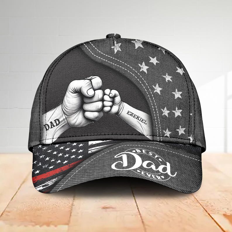 Personalized American Dad Classic Cap, Best Dad Ever Hat With Kid