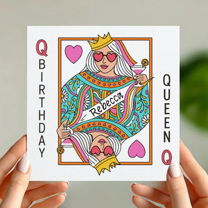 Personalised Birthday Queen Card Playing Card Style | Funny Birthday Card for Her | Custom Name Birthday Card for Friend, Sister, Mum