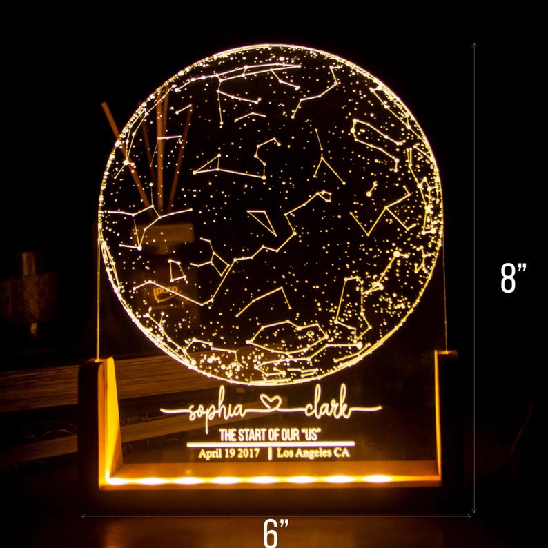 Personalized Star Map Night Light | Custom Night Sky Gift | Engagement Constellation Lamp | Anniversary Gift for Him & Her| Star Map by date