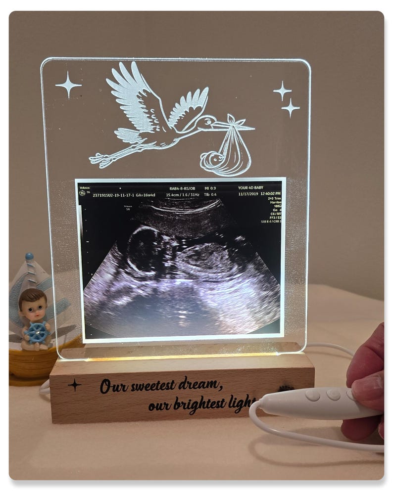 Custom Ultrasound Lamp, Gift for Mom to Be, Pregnancy Keepsake Lamp, LED Light with Wooden Base, Unique Pregnancy Keep, Baby Ultrasound