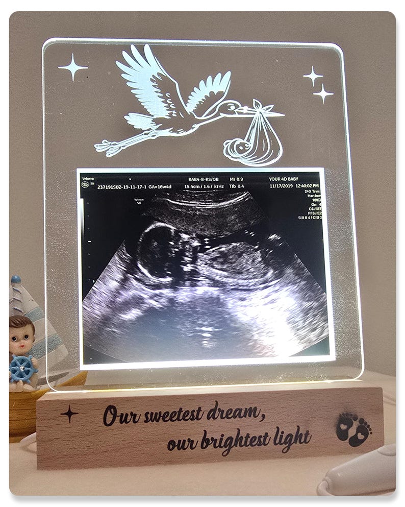 Custom Ultrasound Lamp, Gift for Mom to Be, Pregnancy Keepsake Lamp, LED Light with Wooden Base, Unique Pregnancy Keep, Baby Ultrasound