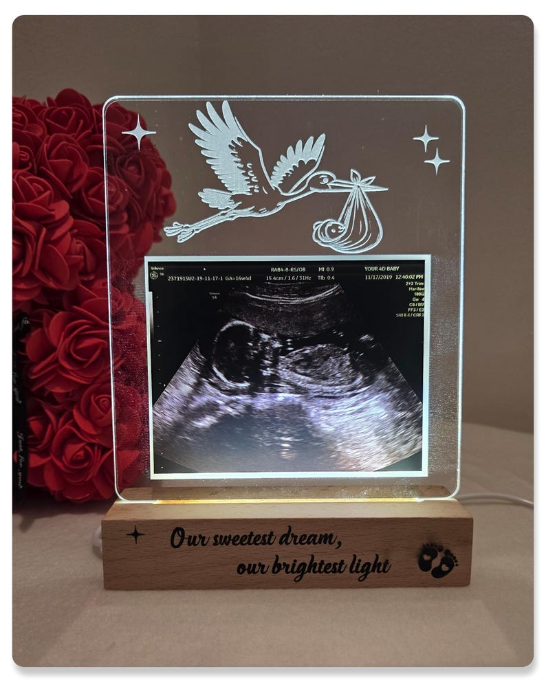 Custom Ultrasound Lamp, Gift for Mom to Be, Pregnancy Keepsake Lamp, LED Light with Wooden Base, Unique Pregnancy Keep, Baby Ultrasound