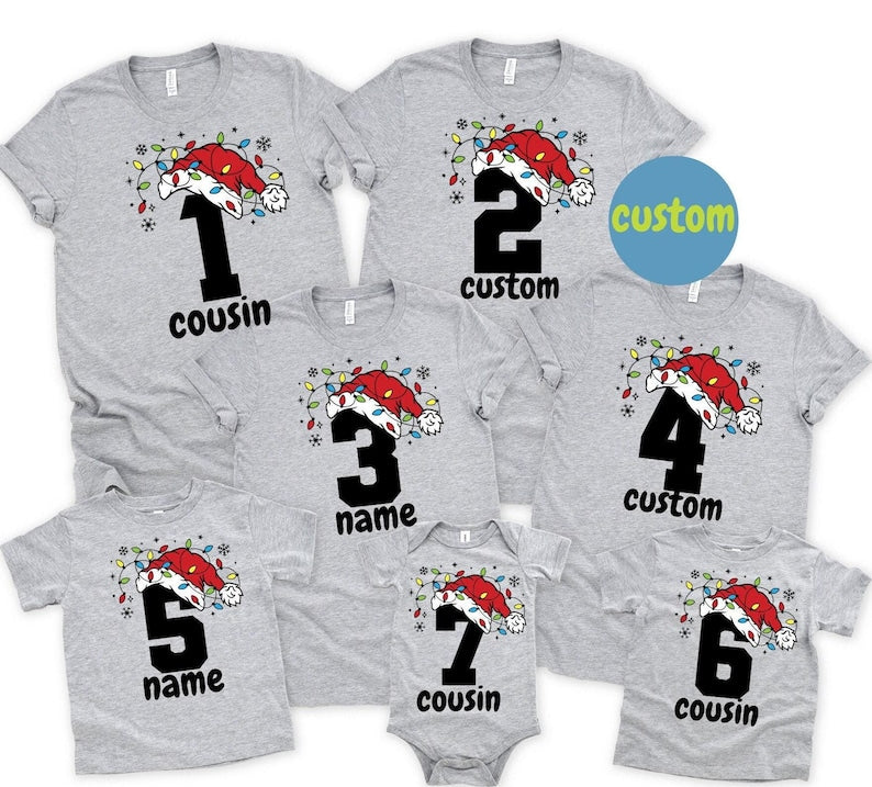 Personalized Christmas Cousin T-Shirts: Matching Family Xmas Lights