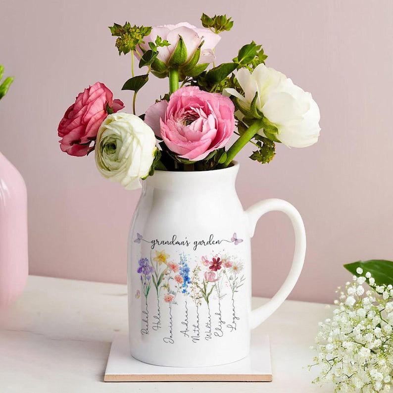 Custom Birth Month Flowers Vases, Grandma's Mom's Garden Flower Vase, Custom Mom Vases, Mother's Day Gifts, Grandma's Gift, Gifts for Mom