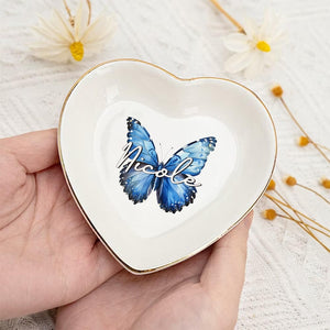 Personalized Butterfly Trinket Dish Watercolor Butterfly Ring Dish Jewelry Storage For Mom Wedding Gift For Friend Custom Name