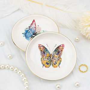 Personalized Butterfly Trinket Dish Watercolor Butterfly Ring Dish Jewelry Storage For Mom Wedding Gift For Friend Custom Name