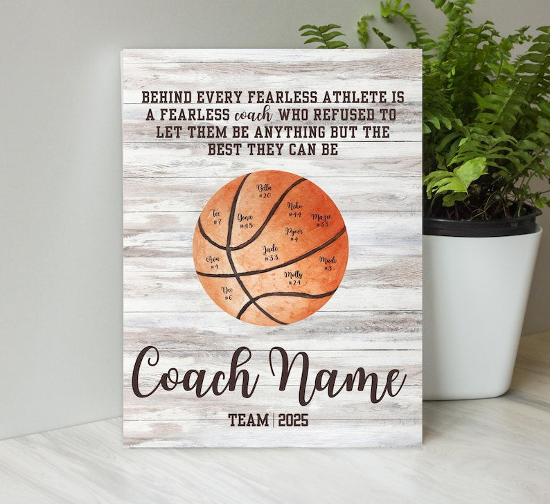 Personalized Basketball Coach Gift - Custom Team Names Wall Art - Thank You canvas for Coach from Team Players, Coach Appreciation, Banquet