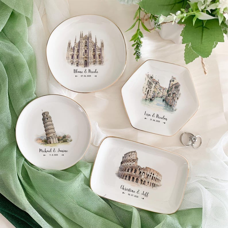 Destination Wedding Ring Dish, Amalfi Coast Wedding Jewelry Holder, Italy Wedding Favors, Wedding Location Keepsake, Engagement Gift