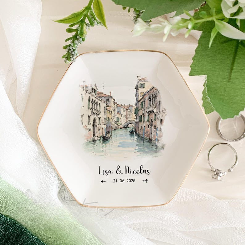 Destination Wedding Ring Dish, Amalfi Coast Wedding Jewelry Holder, Italy Wedding Favors, Wedding Location Keepsake, Engagement Gift