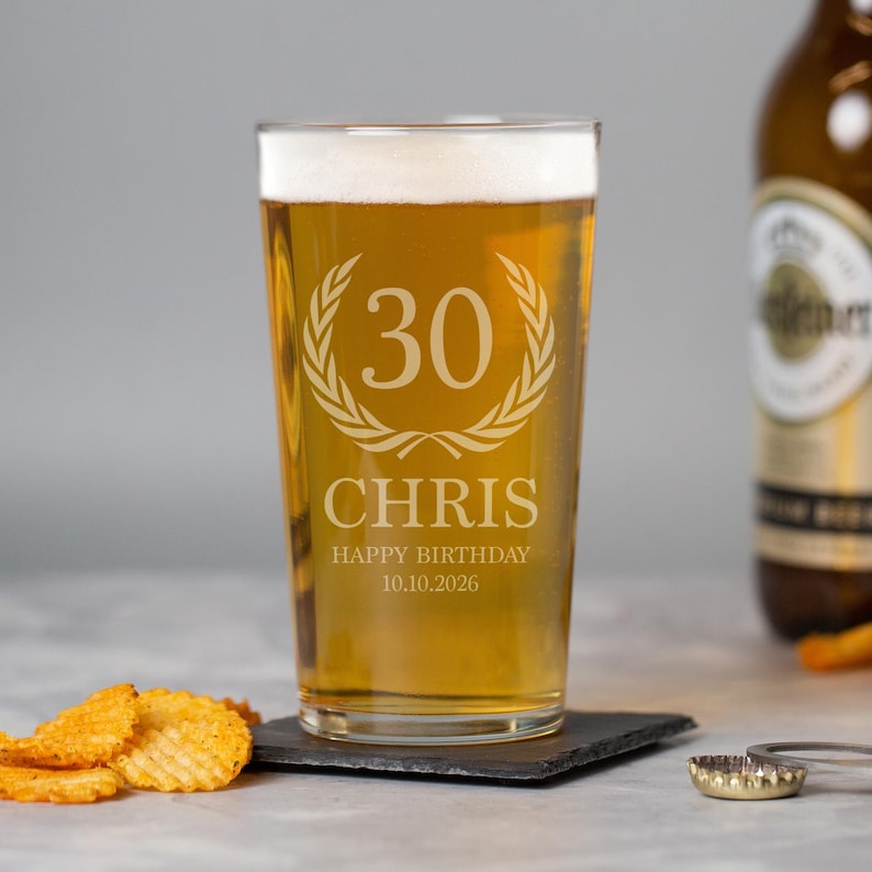 Personalised Birthday Crest Beer Pint Glass Gifts Ideas For 18th 21st 30th 40th Mens Dad Son Presents Laser Engraved
