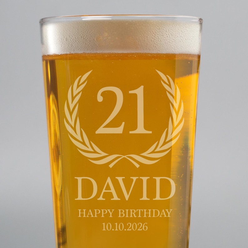 Personalised Birthday Crest Beer Pint Glass Gifts Ideas For 18th 21st 30th 40th Mens Dad Son Presents Laser Engraved