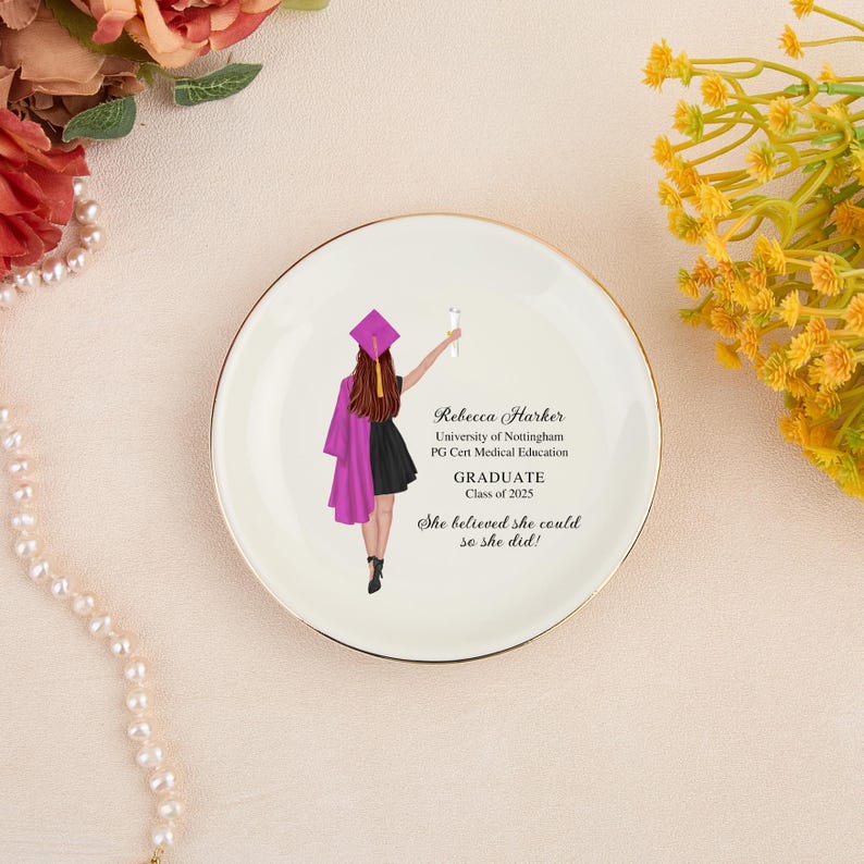 Graduation Gift for Her, Personalized Jewelry Dish for Daughter, PHD Graduation, Masters Degree Gift, Graduation Jewelry Dish, Class of 2025