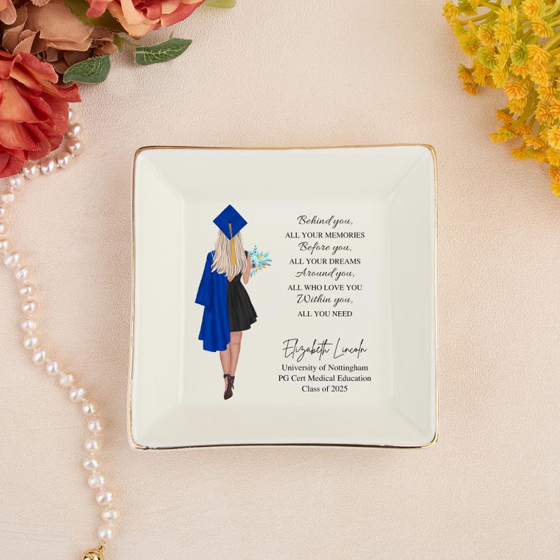 Graduation Gift for Her, Personalized Jewelry Dish for Daughter, PHD Graduation, Masters Degree Gift, Graduation Jewelry Dish, Class of 2025