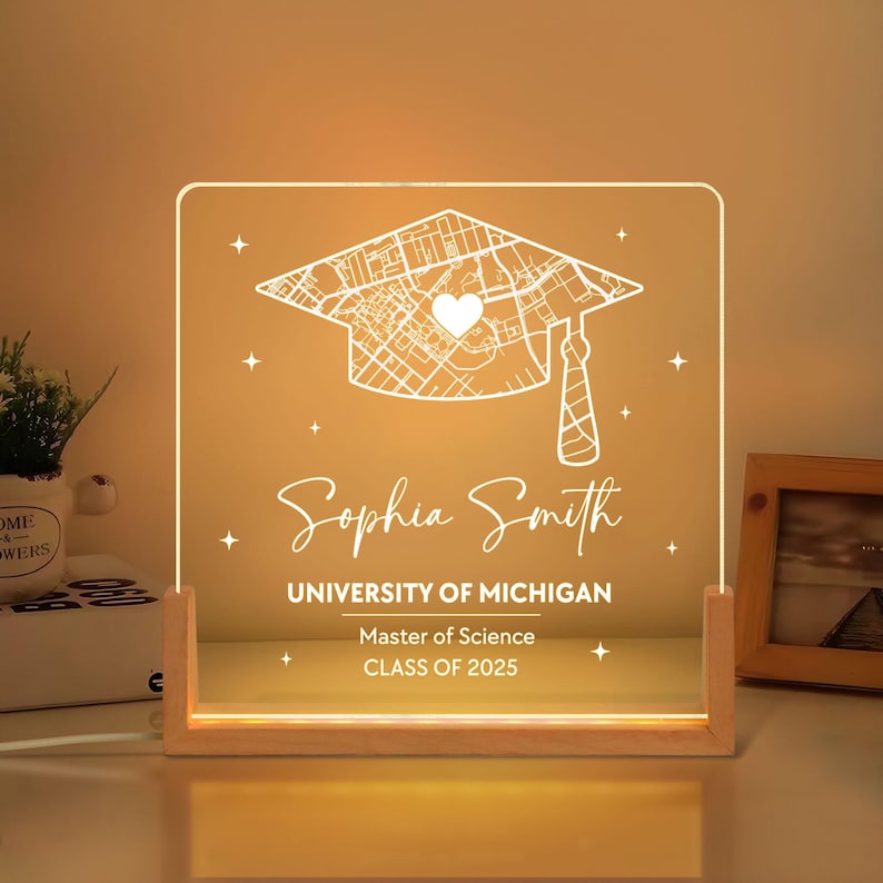 Personalized Graduation Gifts, Campus Map LED Night Light, Custom College Map LED Night Lamp, University Map Acrylic Plaque, Class of 2025