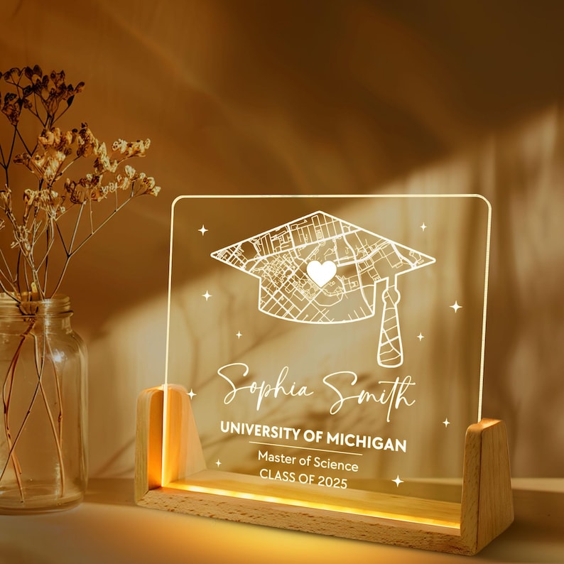 Personalized Graduation Gifts, Campus Map LED Night Light, Custom College Map LED Night Lamp, University Map Acrylic Plaque, Class of 2025