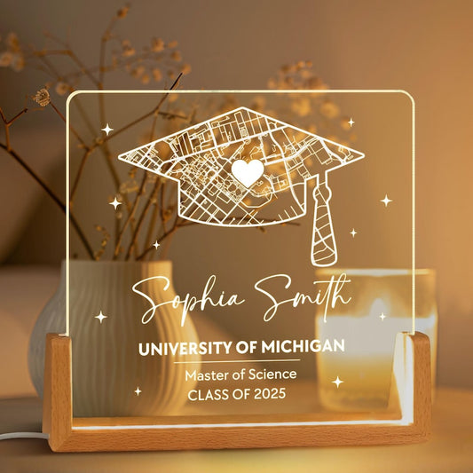 Personalized Graduation Gifts, Campus Map LED Night Light, Custom College Map LED Night Lamp, University Map Acrylic Plaque, Class of 2025