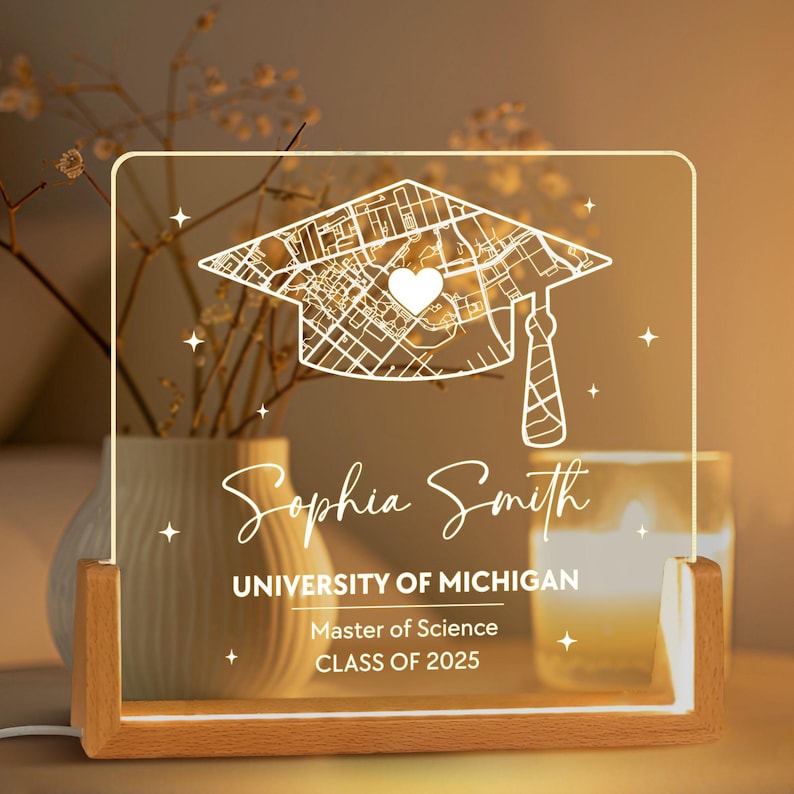 Personalized Graduation Gifts, Campus Map LED Night Light, Custom College Map LED Night Lamp, University Map Acrylic Plaque, Class of 2025