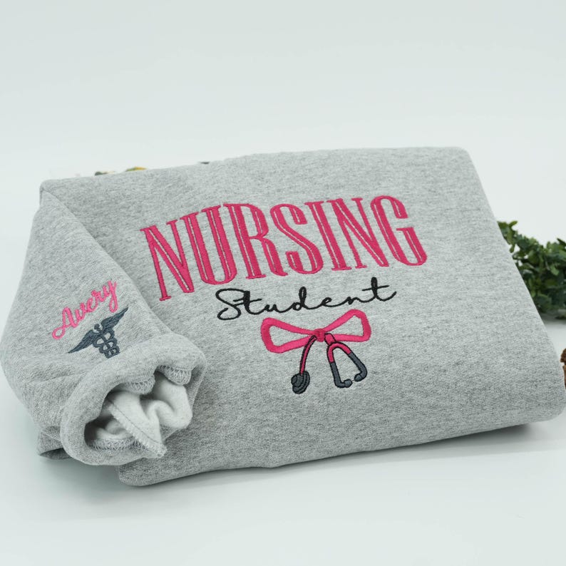 NURSING STUDENT Embroidered Hoodie, Bow Stethoscope, Nursing Sweatshirt, Embroidered Sweatshirt, Nursing School Gift Crewneck il_794xN.6792673064_ggzf.jpg