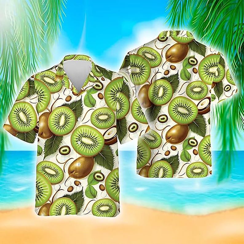 Fruit Hawaiian Shirt for Men, Tropical Strawberry, Kiwi, Avocado Shirt, Tropical Fruit Shirt Men, Upload Photo Summer Hawaiian Shirt, Beach Vacation Tee