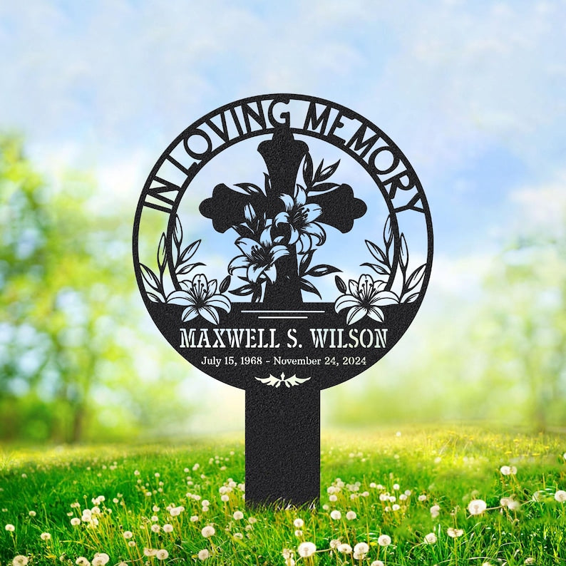 Custom In Loving Memory Sign, Memorial Garden Stake Metal, Mother's Day, Honor a Loved One or Pet, Personalized Tribute Cross Outdoor