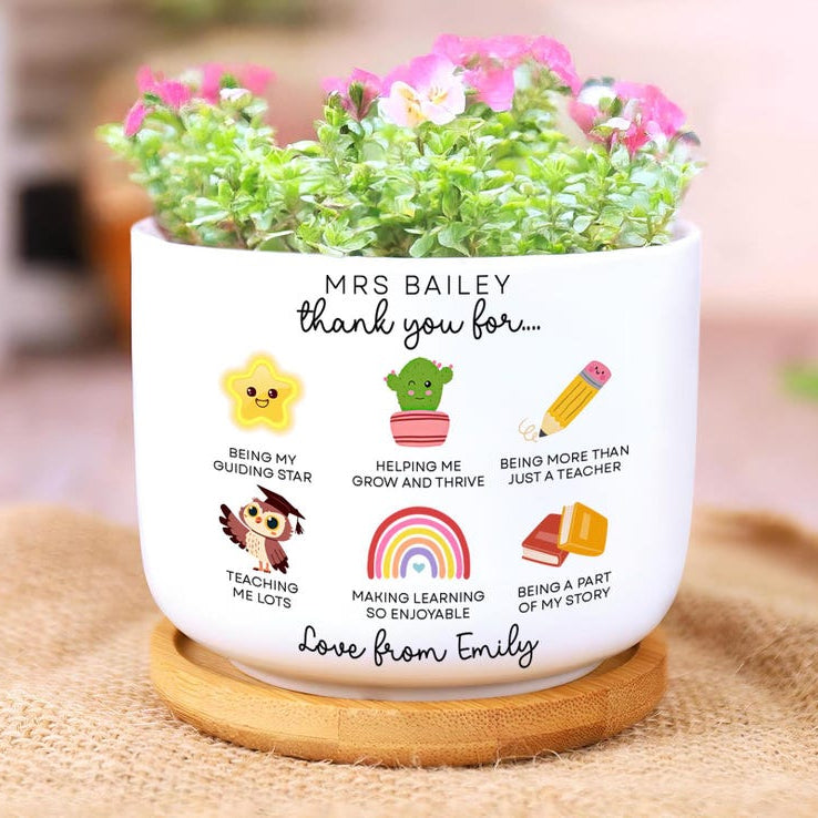 Thank You Teacher Plant Pot, Custom Teacher Name Gift, Flower Pot for Teacher, Teacher Appreciation, Elementary Teacher, Teacher Planter