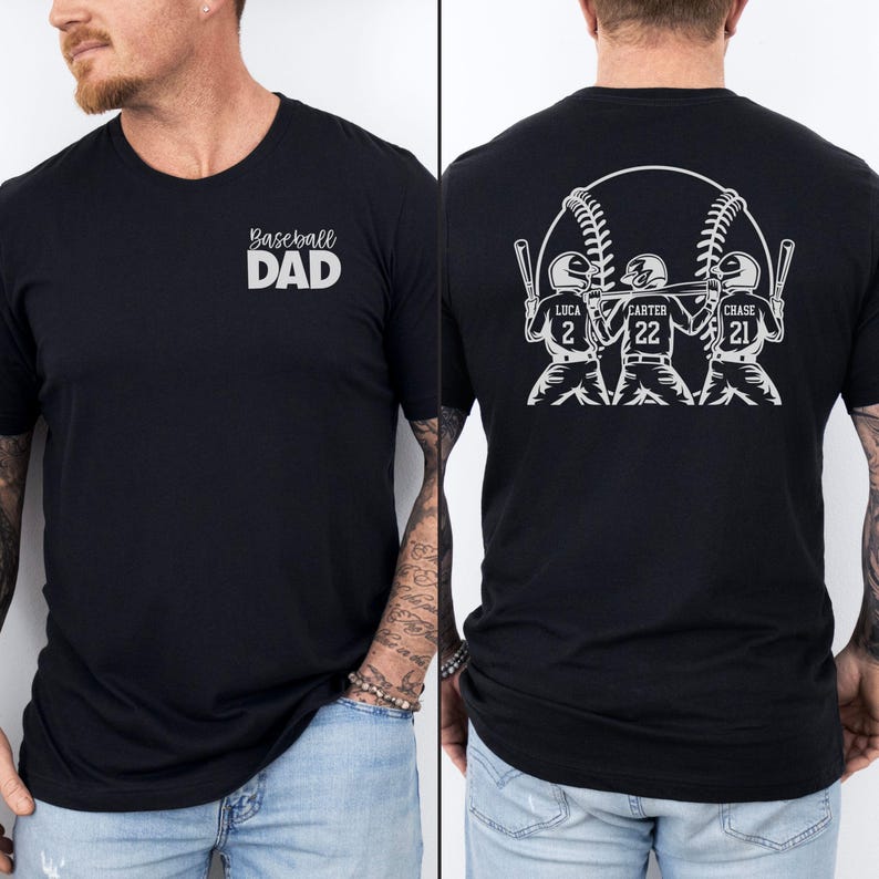 Custom Baseball Dad Shirt with Three Players Names & Numbers Baseball Dad Shirt Baseball Dad Tee Custom Fathers Day Gift for Dad Baseball