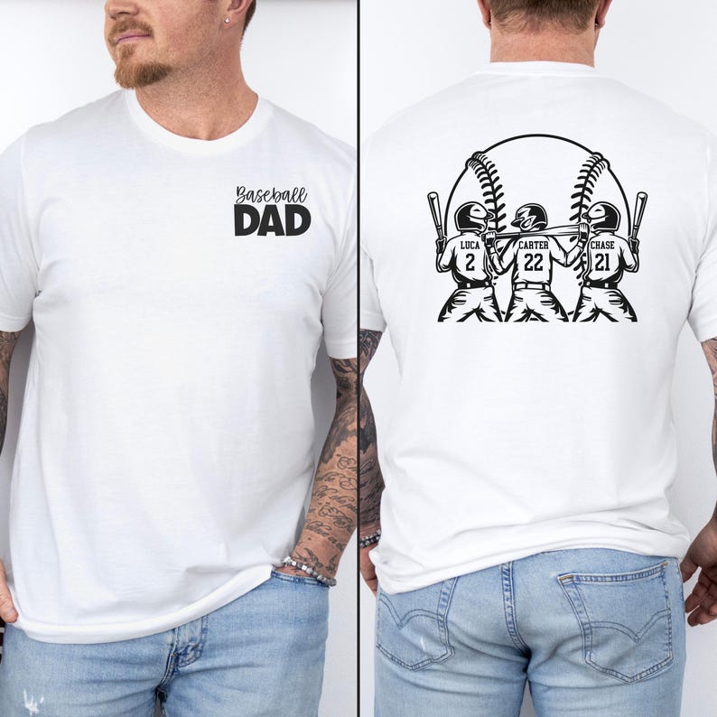 Custom Baseball Dad Shirt with Three Players Names & Numbers Baseball Dad Shirt Baseball Dad Tee Custom Fathers Day Gift for Dad Baseball