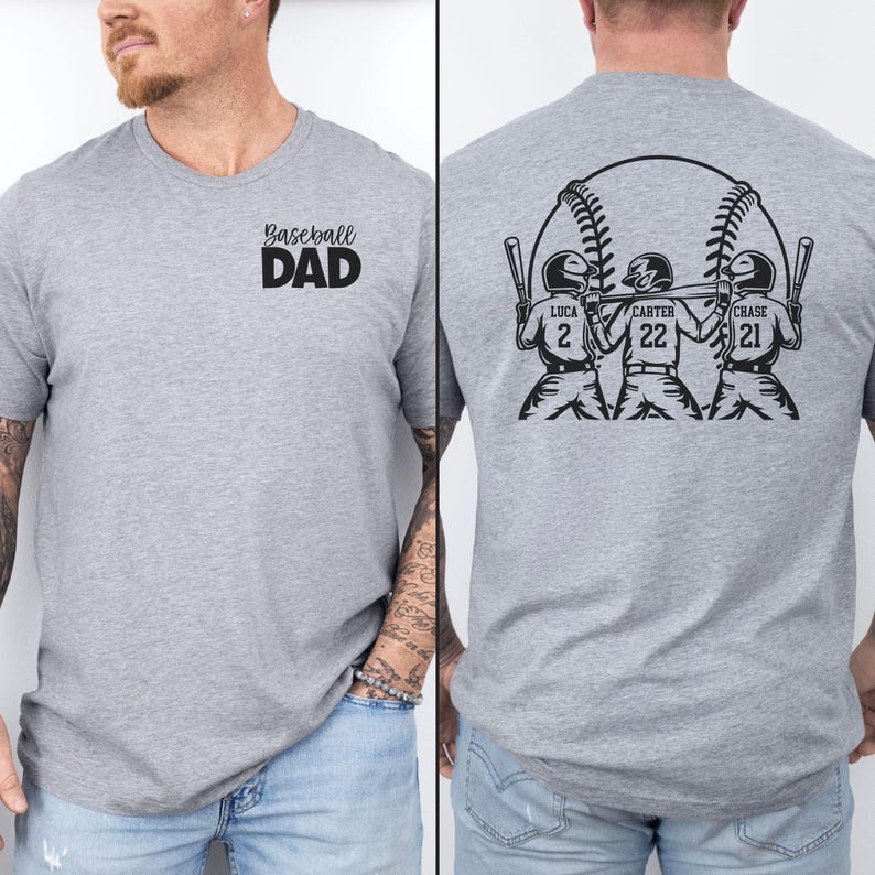 Custom Baseball Dad Shirt with Three Players Names & Numbers Baseball Dad Shirt Baseball Dad Tee Custom Fathers Day Gift for Dad Baseball