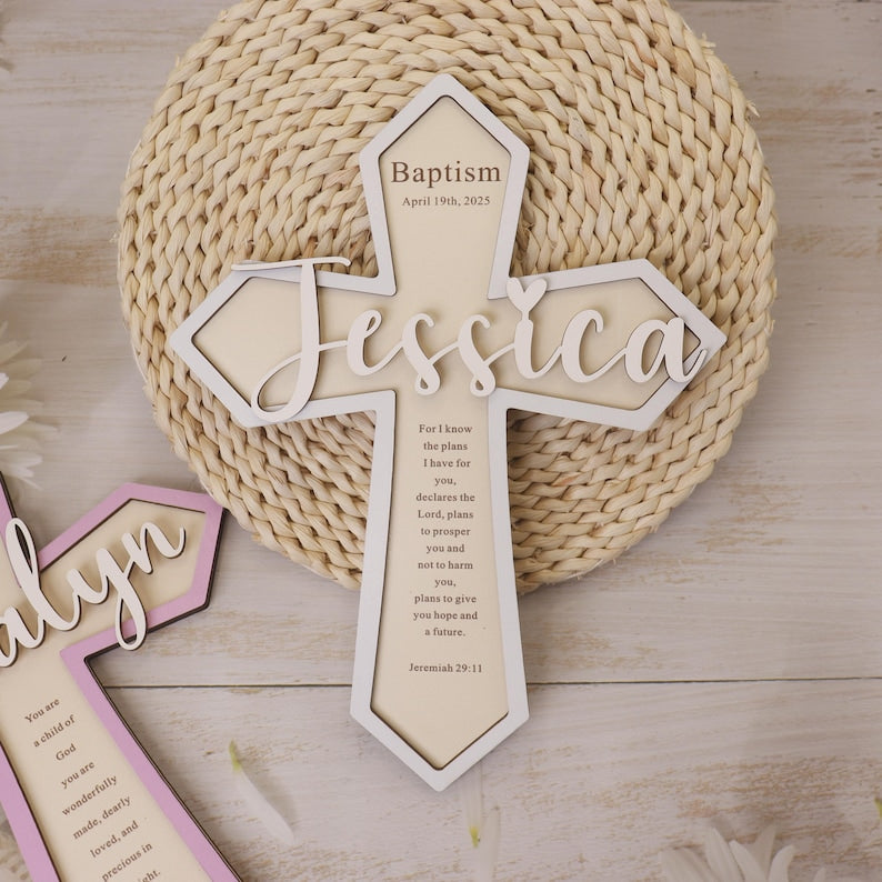 Personalized Baptism Gift,Custom Wooden Cross,Baby Shower Gift,Cross With Name,Baptism Cross,Christening Gift,Baby Dedication,Nursery Decor