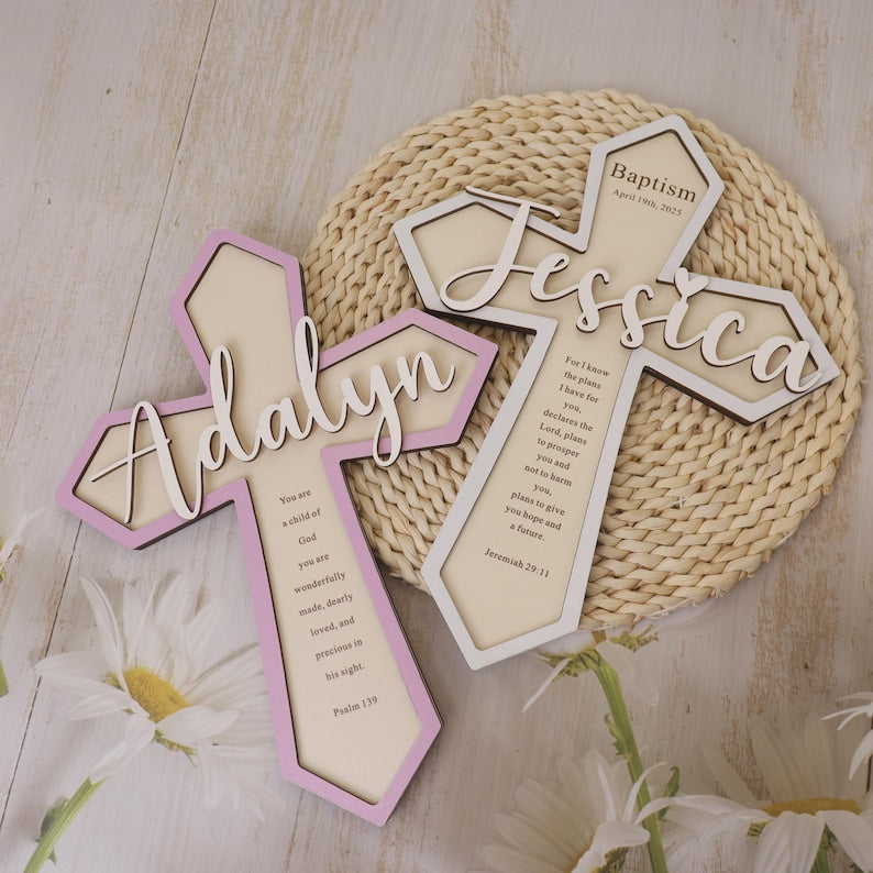 Personalized Baptism Gift,Custom Wooden Cross,Baby Shower Gift,Cross With Name,Baptism Cross,Christening Gift,Baby Dedication,Nursery Decor