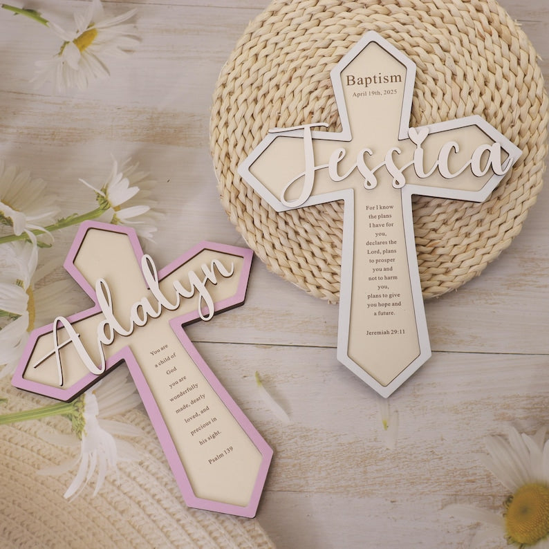 Personalized Baptism Gift,Custom Wooden Cross,Baby Shower Gift,Cross With Name,Baptism Cross,Christening Gift,Baby Dedication,Nursery Decor