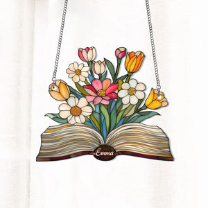 Flower Book Suncatcher, Floral Library Books Acrylic Window Hanging, Book Club Gift, Book Lover Gift, Librarian Gift, Book Exchange Gift