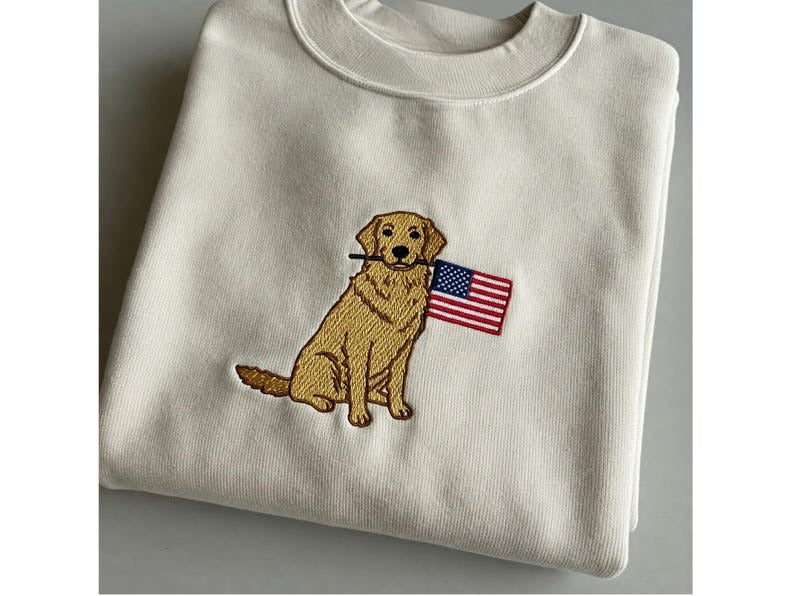 Golden Retriever 4th of July Shirt, Embroidered Dog Mom Patriotic Tee, USA Flag Sweatshirt, Independence Day Gift, Custom Dog Breed Top