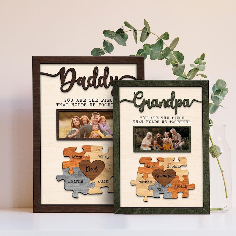 Fathers Day Puzzle Sign Personalized Dad Wood Sign Gift for Dad Fathers Day Gift from Daughter, Dad sign Gift, Wooden Sign for Grandpa