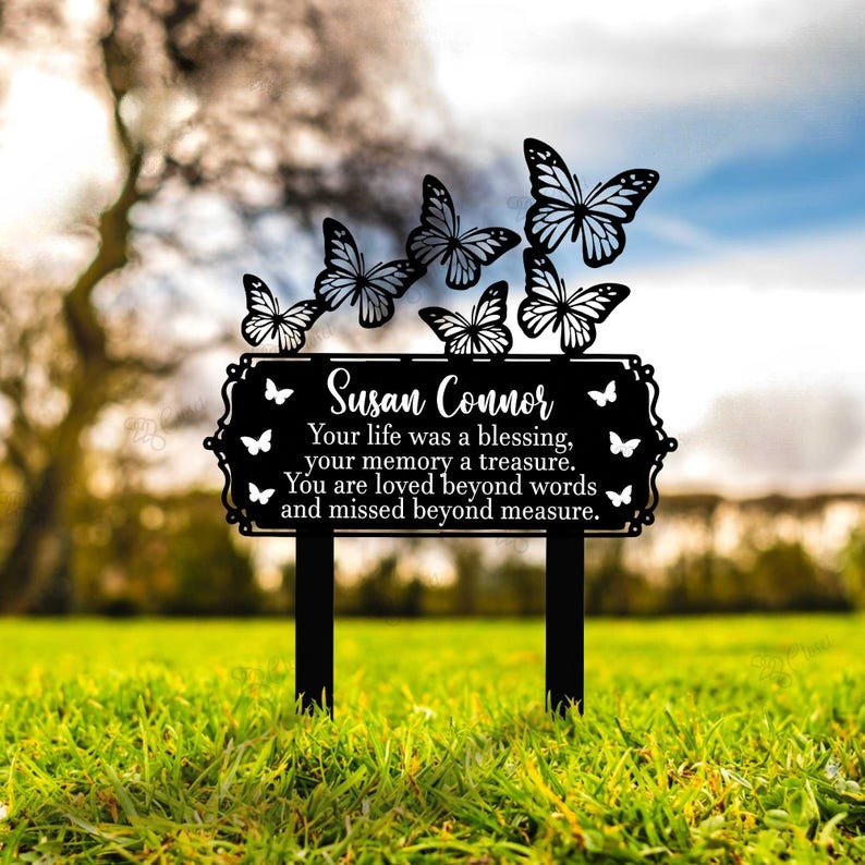 Personalized Memorial Butterfly Garden Sign, Memorial Butterfly Stake, Butterfly Memorial Plaque, Butterfly Grave Marker, Loss of Loved One
