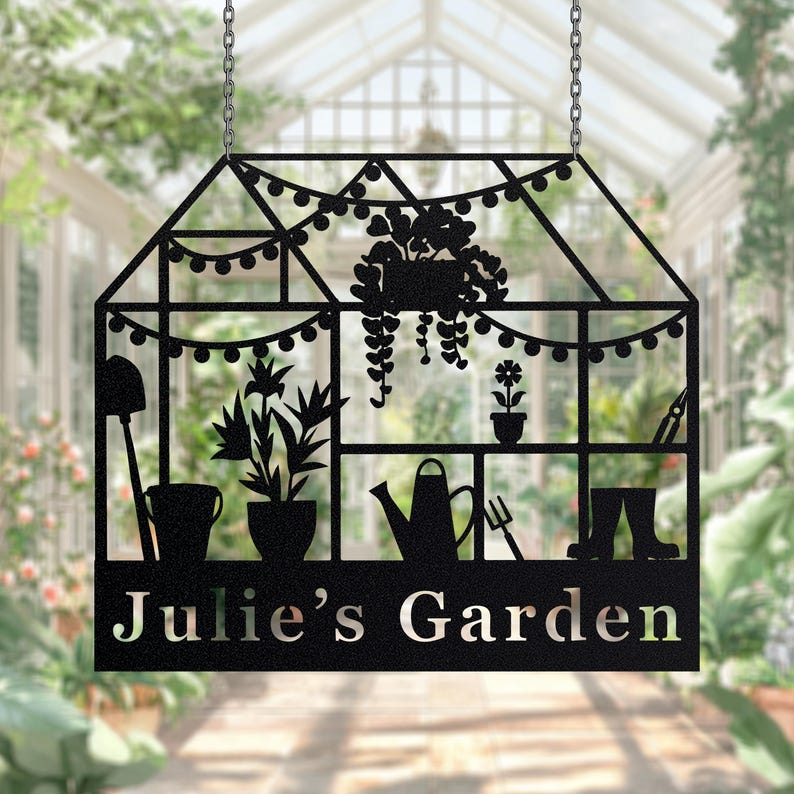 Custom Metal Greenhouse Name Sign, Personalized Hanging Garden Sign,BackYard Decor,Garden Trowel,Conservatory Sign Gift, grandads greenhouse