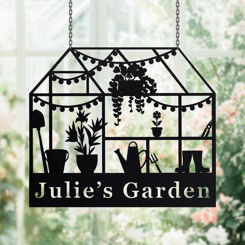 Custom Metal Greenhouse Name Sign, Personalized Hanging Garden Sign,BackYard Decor,Garden Trowel,Conservatory Sign Gift, grandads greenhouse