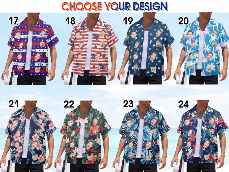 Custom American Flag Hawaiian Shirt with Faces,Custom Independence Day Shirts Men,Personalized Summer Party Shirt,Custom 4th of July gifts