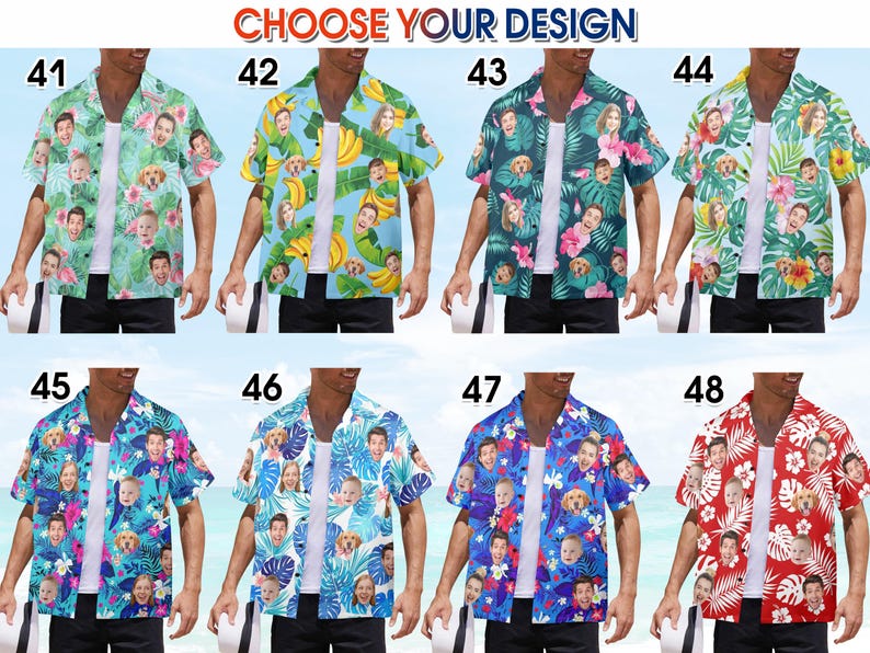 Custom American Flag Hawaiian Shirt with Faces,Personalized Picture Summer Shirt,Custom 4th of July shirt,Kid Photo Hawaiian Shirt for Dad