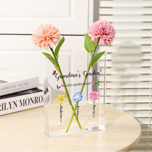 Book Shaped Acrylic Vase for Flowers, Personalized Birth Flower Vase for Mom Grandma, Custom Kids Name Clear Vase, Mothers Day Gift
