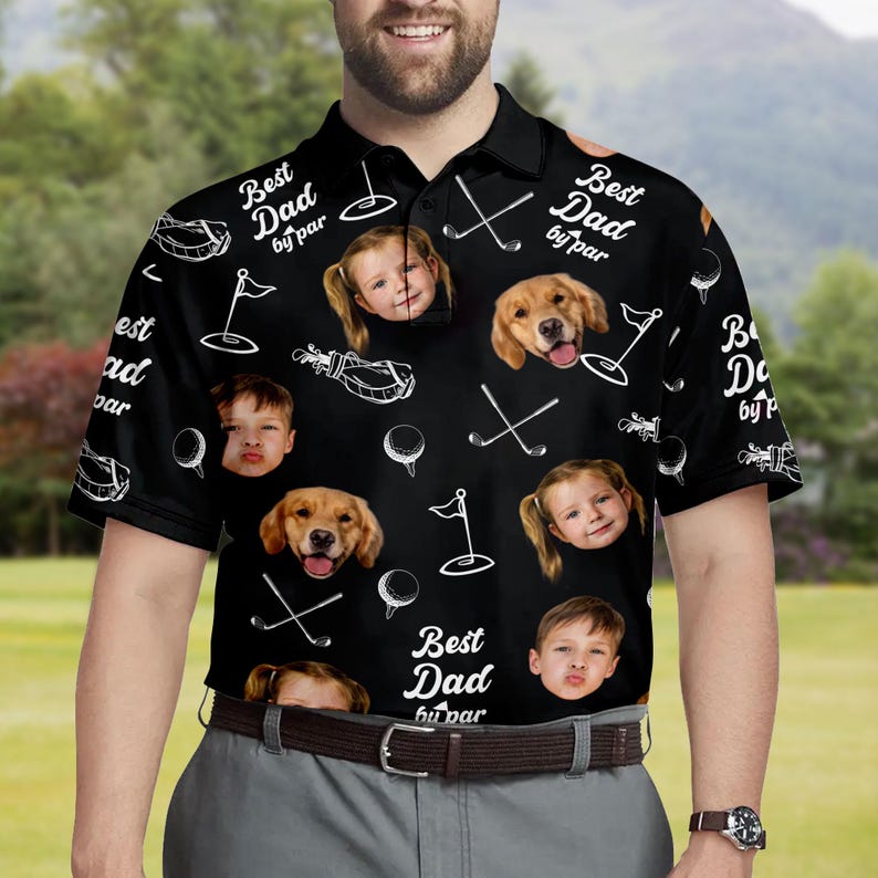 Best Dad By Par Shirt, Custom Face for Golfer, Short Sleeve Golf Shirt Gift for Husband, Father, Personalized Shirt with Face for Men