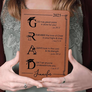 Personalized Christian Graduation Leather Journal, God Has Great Plans For You, Graduation Journal For Men Women, Christian Gift Grad Gift