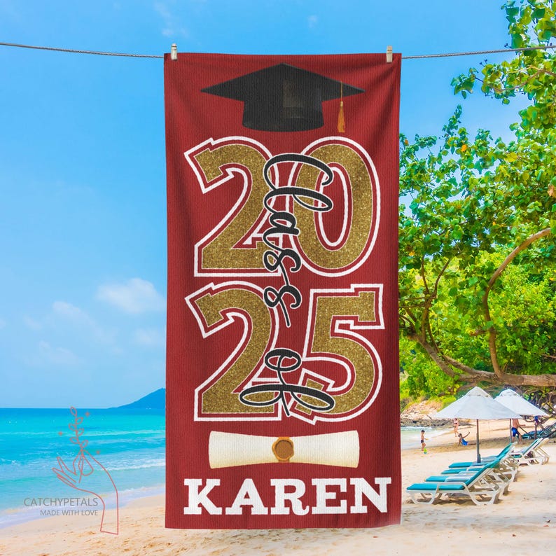 Graduation Gifts, Class Of 2025 Beach Towel Gifts, Custom Grad Beach Towel, Graduation Party Towel For Her, Graduation Trip, Senior Vacation