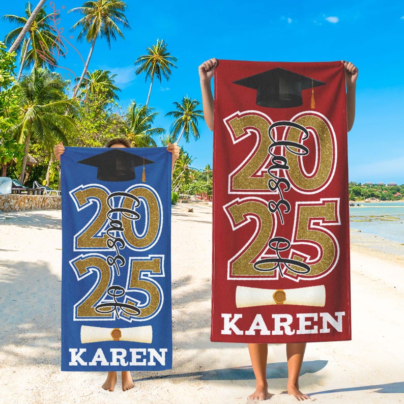 Graduation Gifts, Class Of 2025 Beach Towel Gifts, Custom Grad Beach Towel, Graduation Party Towel For Her, Graduation Trip, Senior Vacation