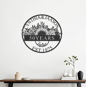 Custom 50th Anniversary Metal Sign,Personalized 50th Wall Art,Golden Anniversary,Sunflower Wedding Sign,Anniversary Gift,Gift For Couple