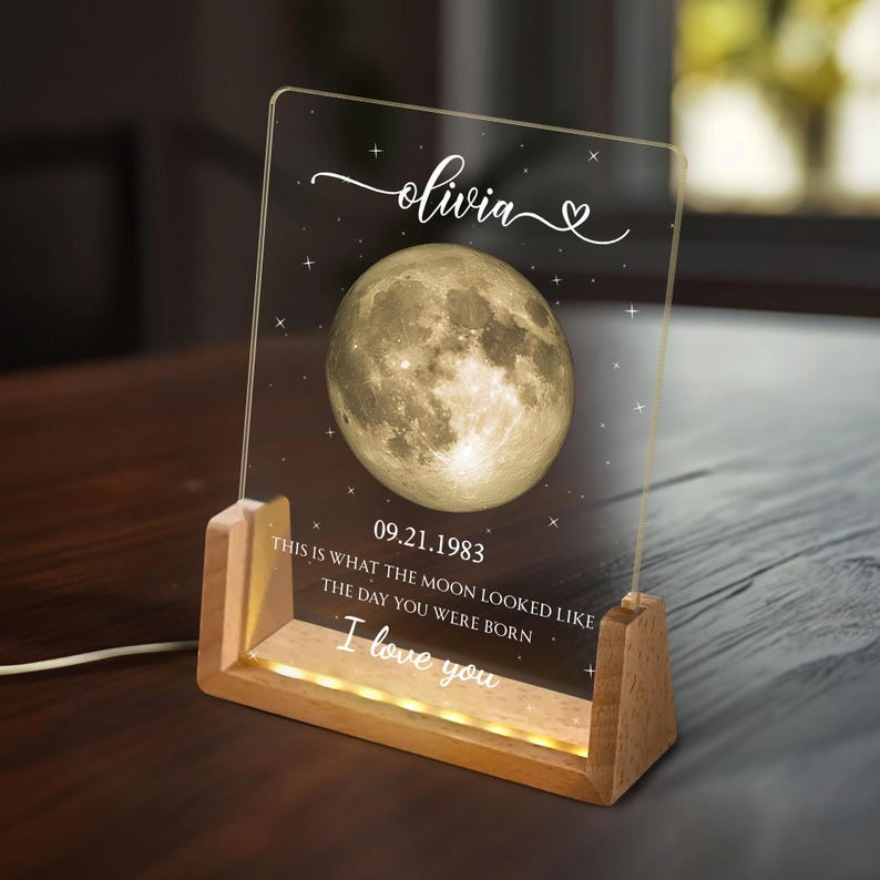 Personalized Moon Phase By Date Night Light, Custom Moons Phase Frame,Mother s Day Gifts,Fathers Day Gift,Custom Lunar By Date Birthday Gift